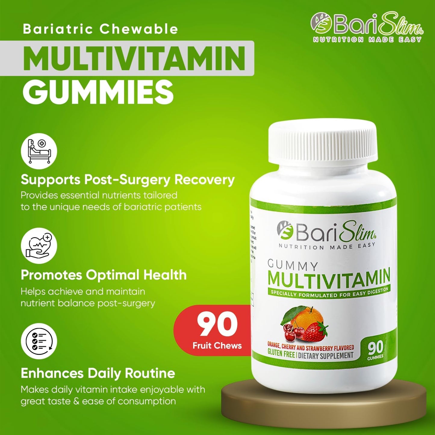 BariSlim Bariatric Chewable Multivitamin Gummies - Digestible Fruit Flavored Vitamins for Weight Loss Surgery Patients - 90 Chews