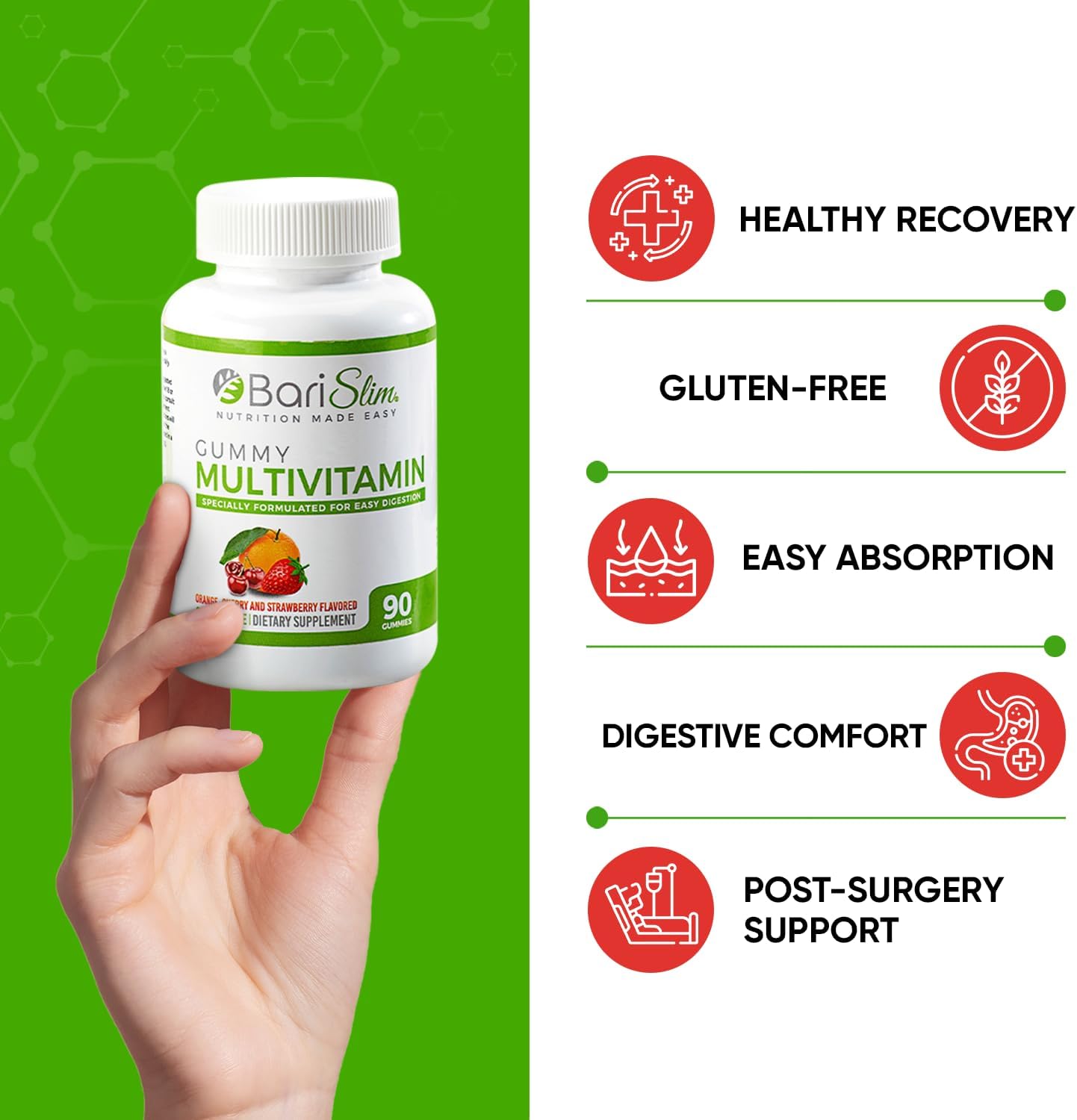 BariSlim Bariatric Chewable Multivitamin Gummies - Digestible Fruit Flavored Vitamins for Weight Loss Surgery Patients - 90 Chews
