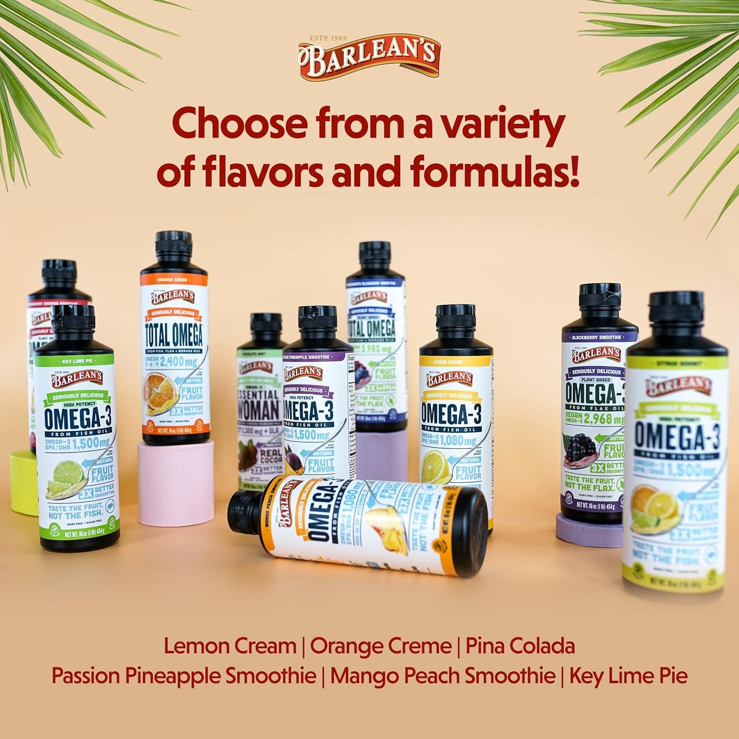 Barlean's Key Lime Pie Omega-3 Fish Oil Liquid Supplement, 1500mg EPA & DHA, Smoothie Flavored, Burpless, 16 oz - Brain, Joint, Heart Health