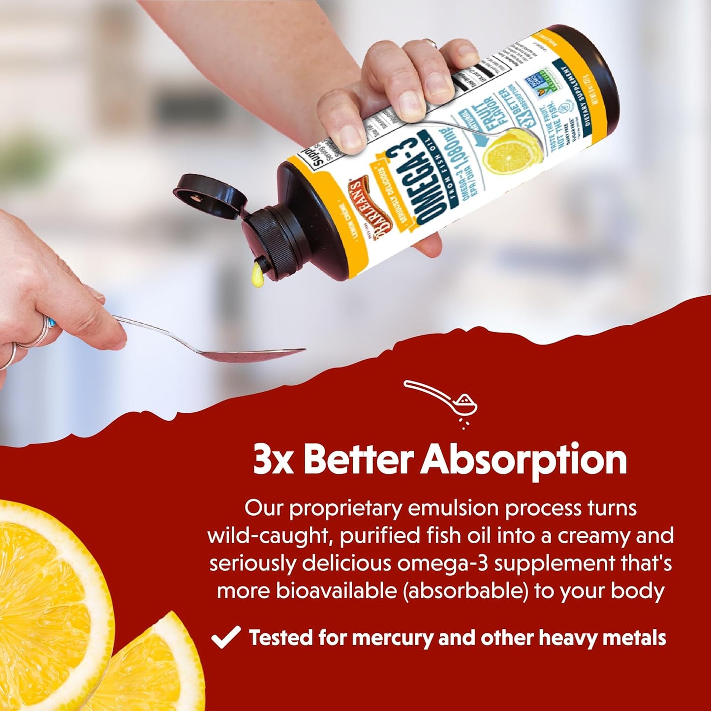 Barlean's Lemon Crème Omega 3 Fish Oil Liquid Supplement - 1080mg EPA & DHA Fatty Acid - 16 oz Bottle