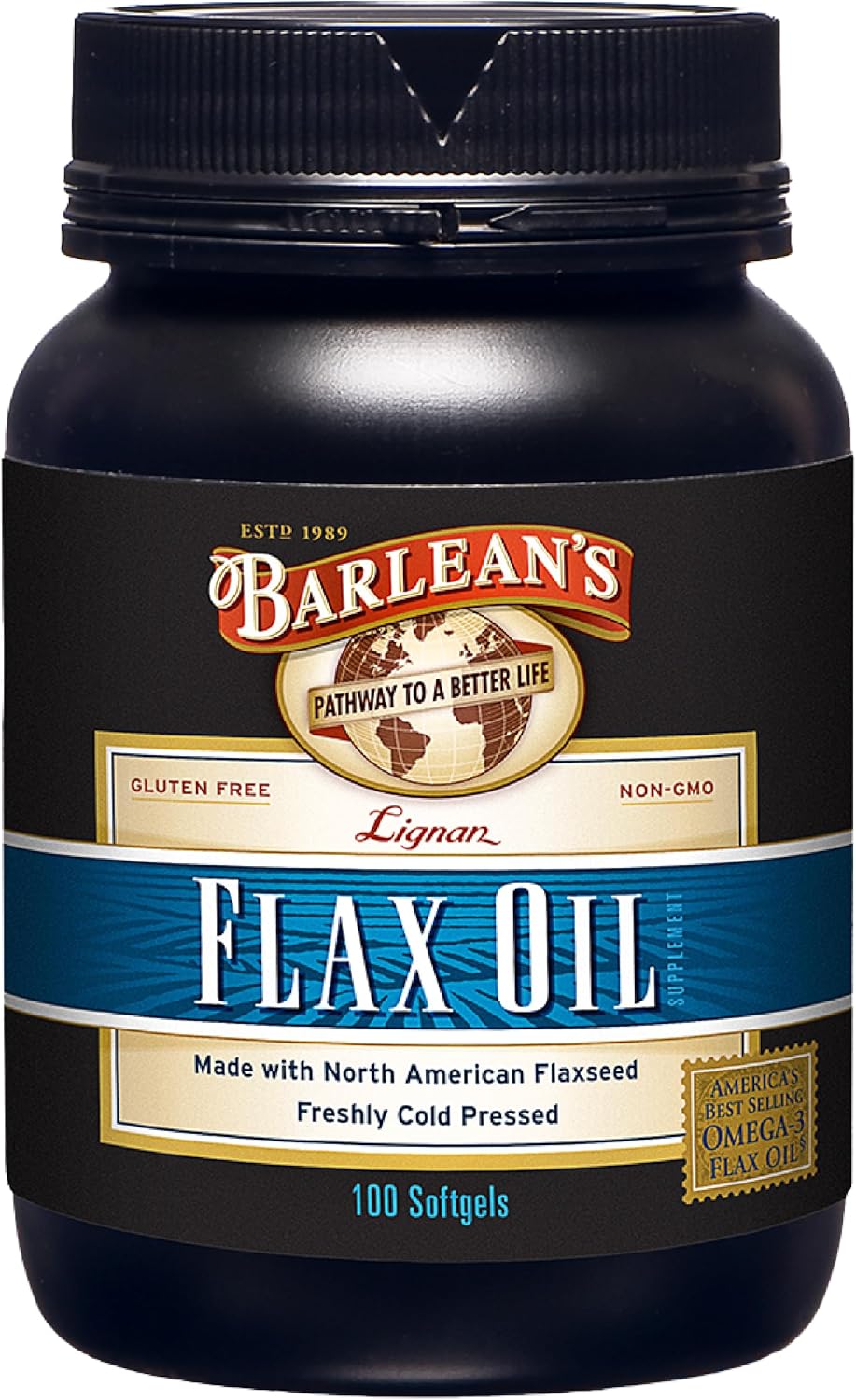 Barlean's Lignan Flaxseed Oil Softgels - Cold-Pressed Supplement with 1,550mg ALA Omega-3 - 1000mg, 100 ct