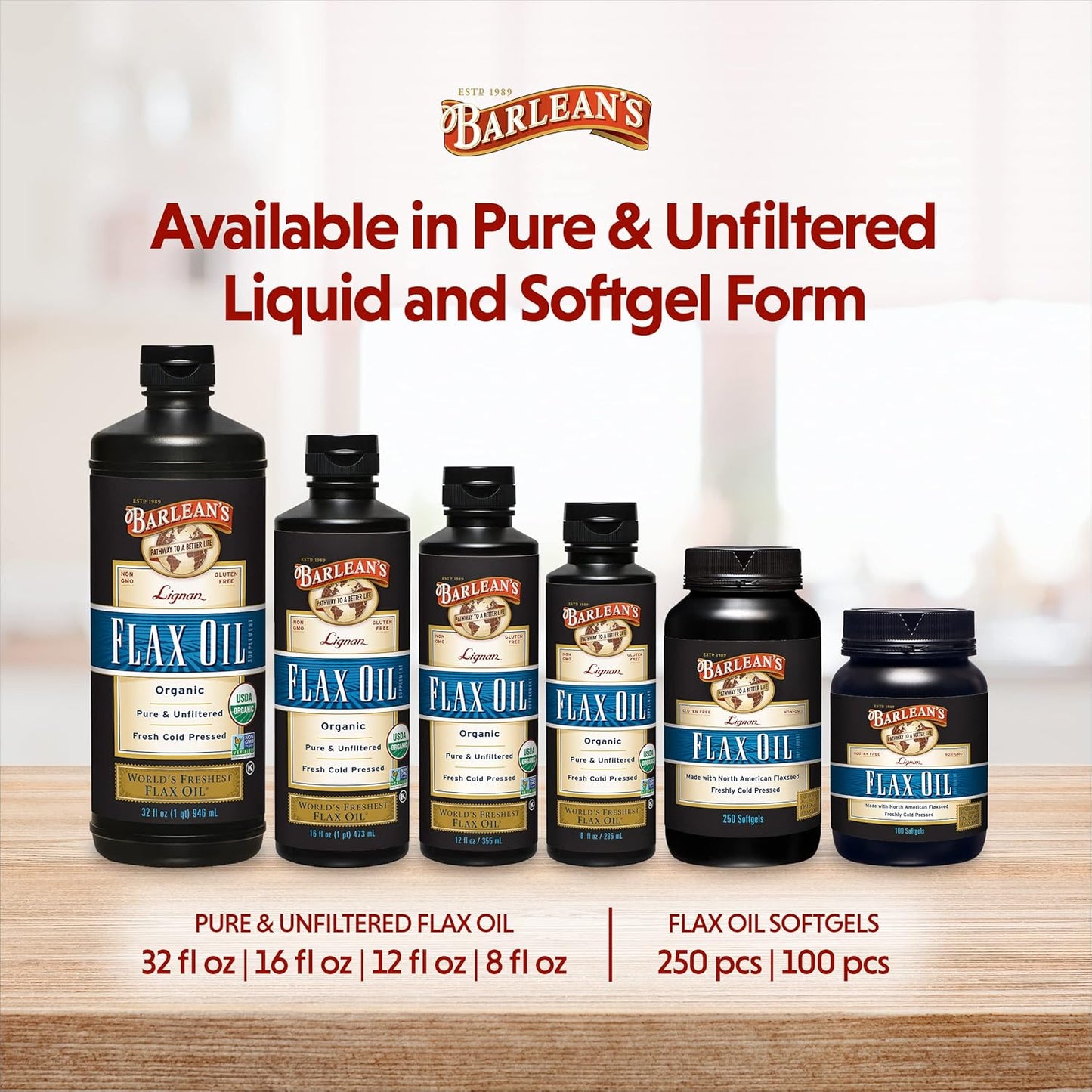 Barlean's Lignan Flaxseed Oil Softgels - Cold-Pressed Supplement with 1,550mg ALA Omega-3 - 1000mg, 100 ct