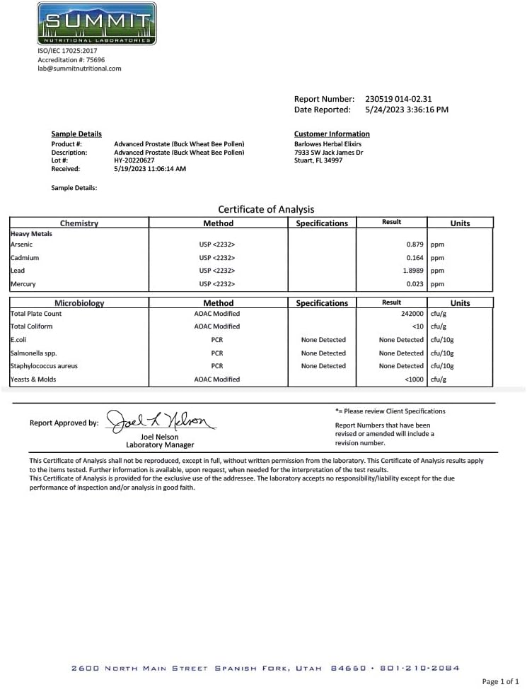 Barlowe's Herbal Elixirs Buckwheat Bee Pollen Supplement for Prostate and Urinary Health - 60 Capsules (750mg) Vegan, Halal, Kosher, Non-GMO