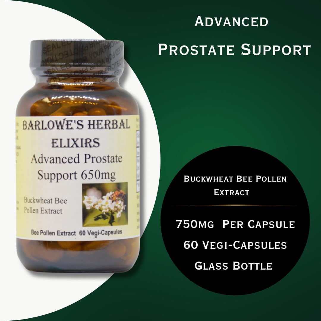 Barlowe's Herbal Elixirs Buckwheat Bee Pollen Supplement for Prostate and Urinary Health - 60 Capsules (750mg) Vegan, Halal, Kosher, Non-GMO
