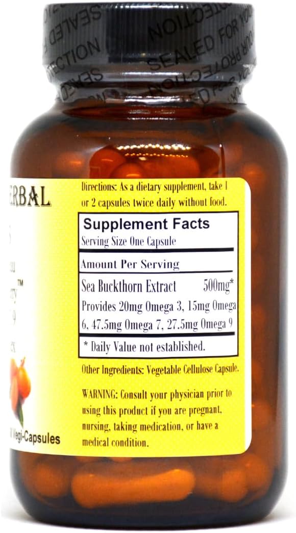 Barlowe's Herbal Elixirs Omegia Seaberry™ Sea Buckthorn Capsules - Complete Omega Fatty Acids - 500mg - 60 Veggie Capsules