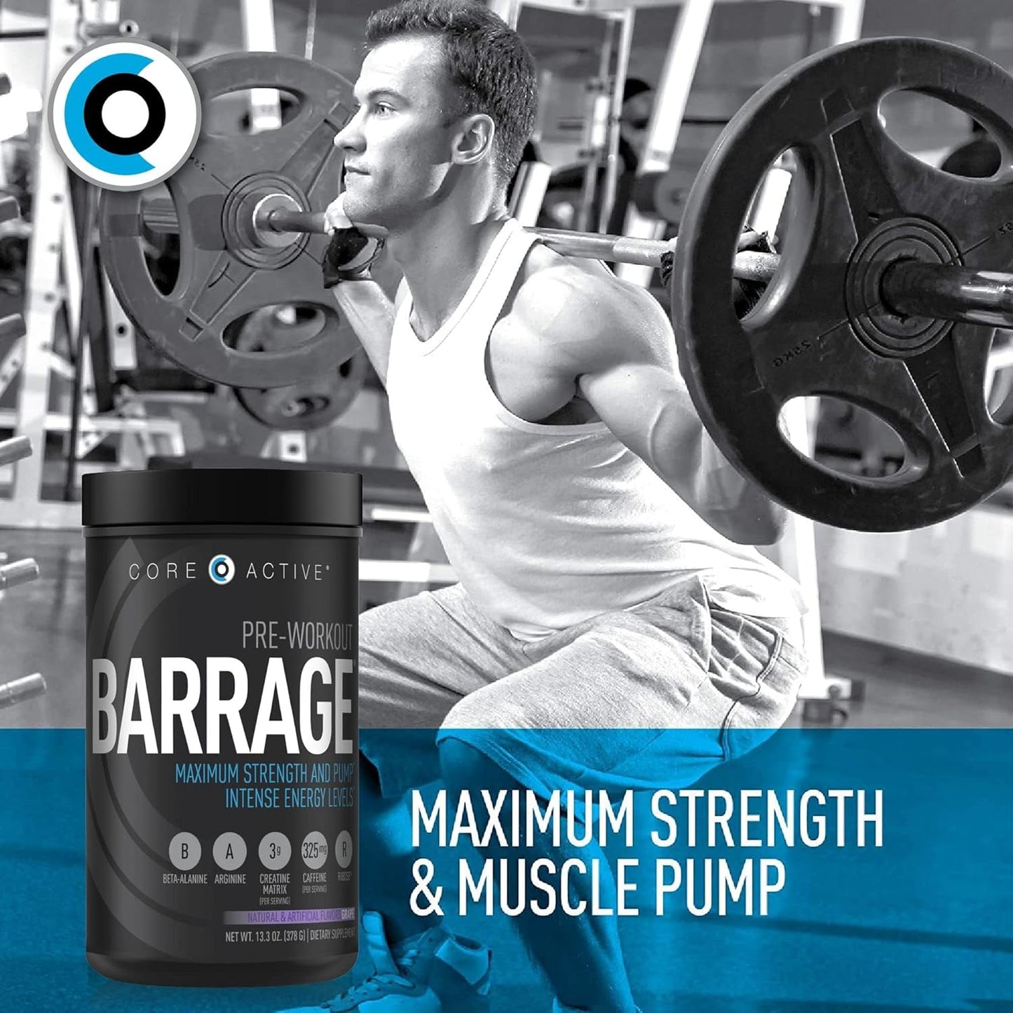 Barrage Pre Workout Powder - Ideal Preworkout for Women & Men, Creatine, Beta Alanine, Agmatine Sulfate, & Caffeine - Muscle Builder with Intense Energy - Grape Flavor (30 Servings)
