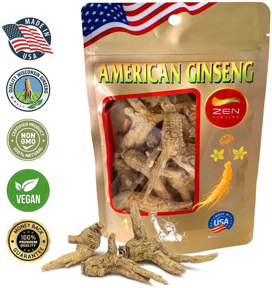 Barrel Root Ginseng 4 oz Bag - Untrimmed American Ginseng for Soup, Tea, Coffee, Smoothies - Non-GMO, Gluten Free