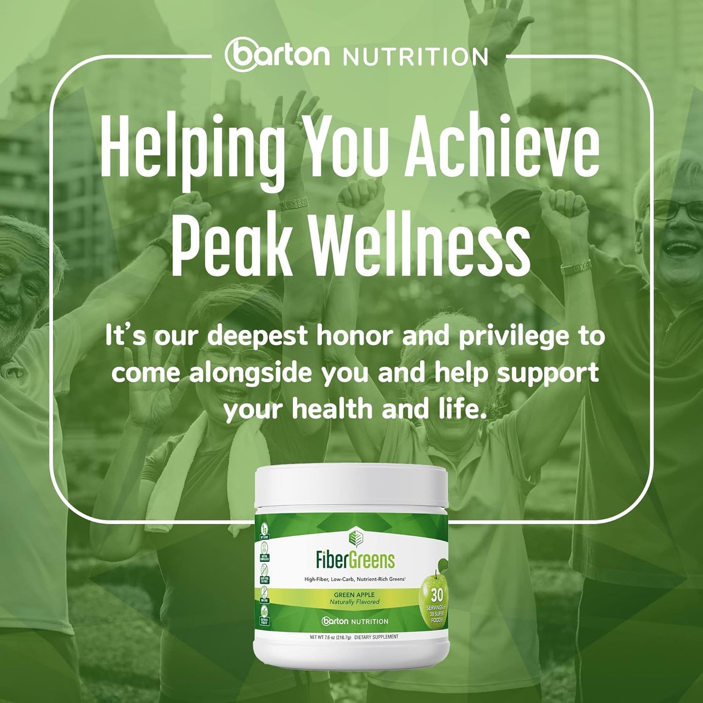 Barton Nutrition Green Apple Fiber Greens: Probiotic Formula with Superfoods for Gut and Heart Health, 30 Servings