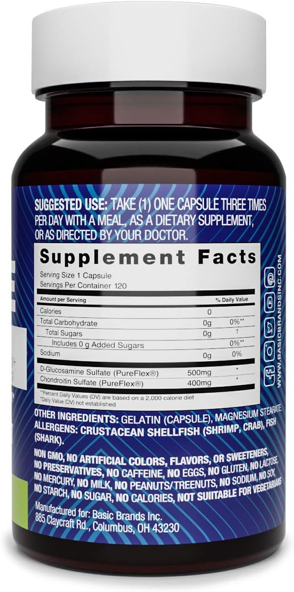 Basic Brands Glucosamine Chondroitin Supplement - 60 Count Bottle for Joint Health