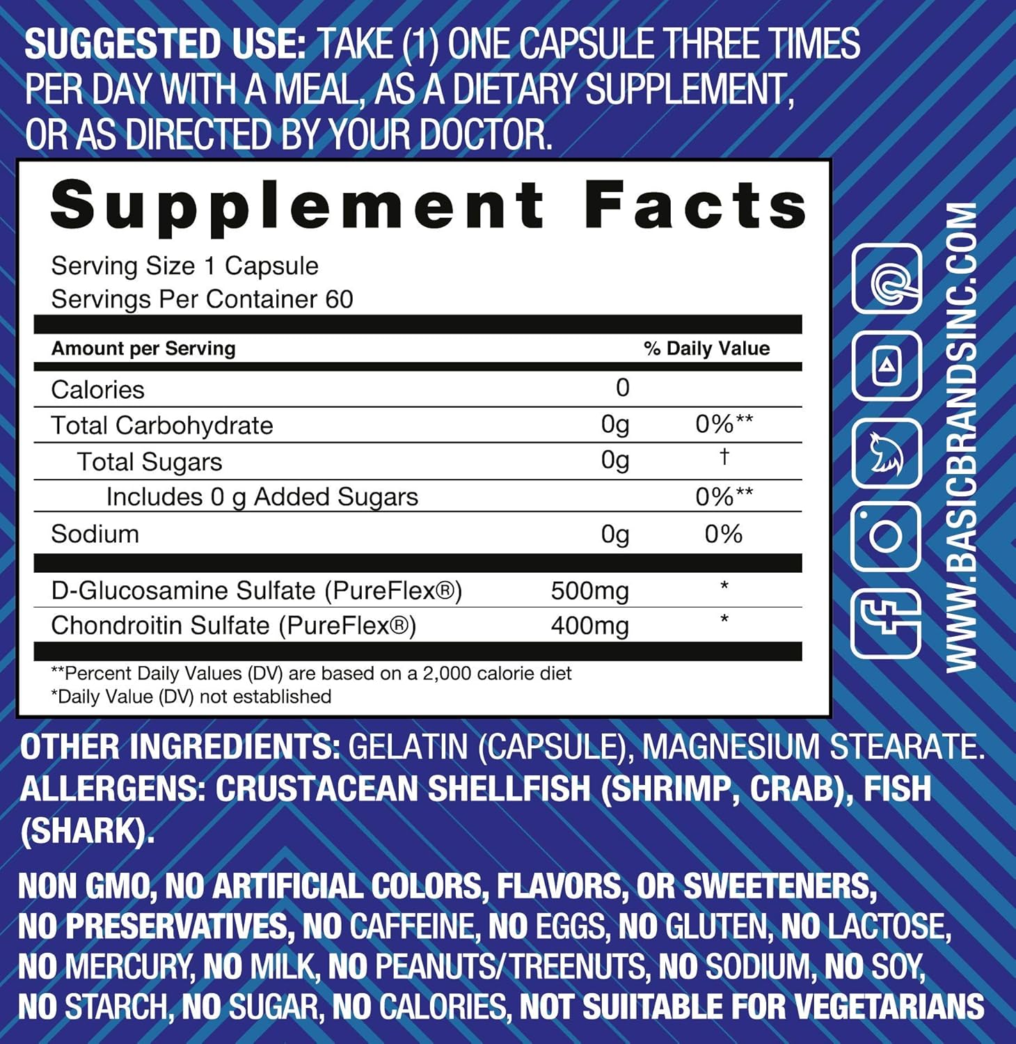 Basic Brands Glucosamine Chondroitin Supplement - 60 Count Bottle for Joint Health