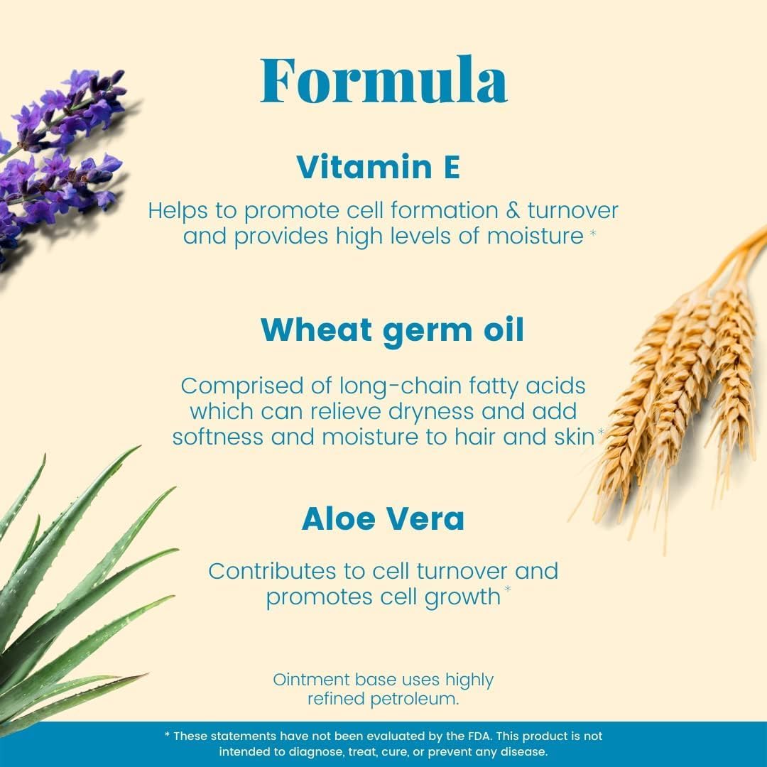 Basic Organics Vitamin E Ointment 2 oz - Moisture Enhancing - Reduce Scars, Stretch Marks, Fine Lines & Wrinkles - Pack of 3