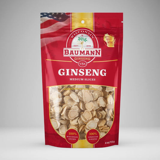 Baumann Wisconsin Ginseng - Medium Slices 4 oz - 100% Natural Panax Ginseng Herb from USA for Focus & Energy