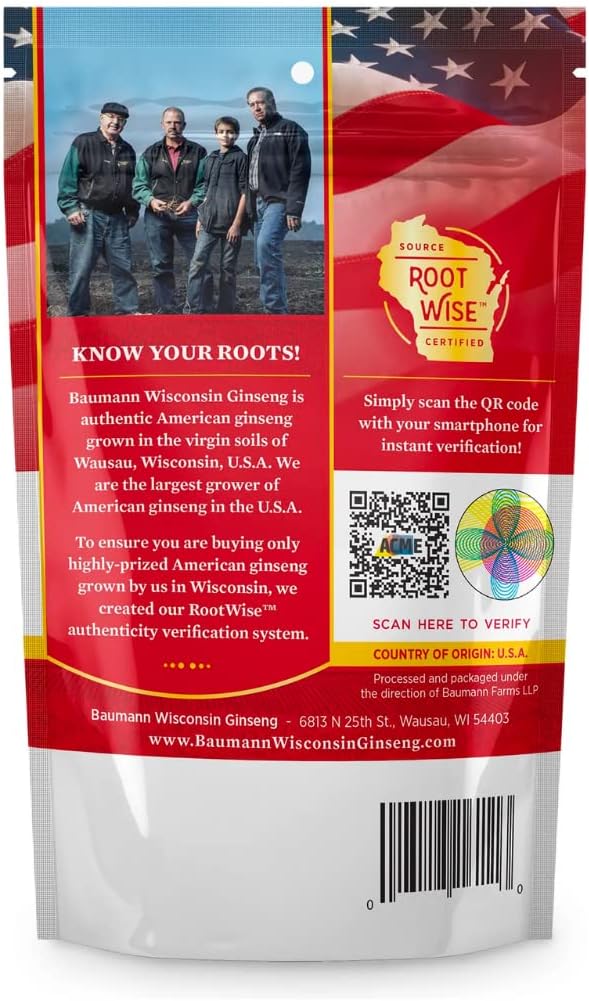 Baumann Wisconsin Ginseng - Medium Slices 4 oz - 100% Natural Panax Ginseng Herb from USA for Focus & Energy