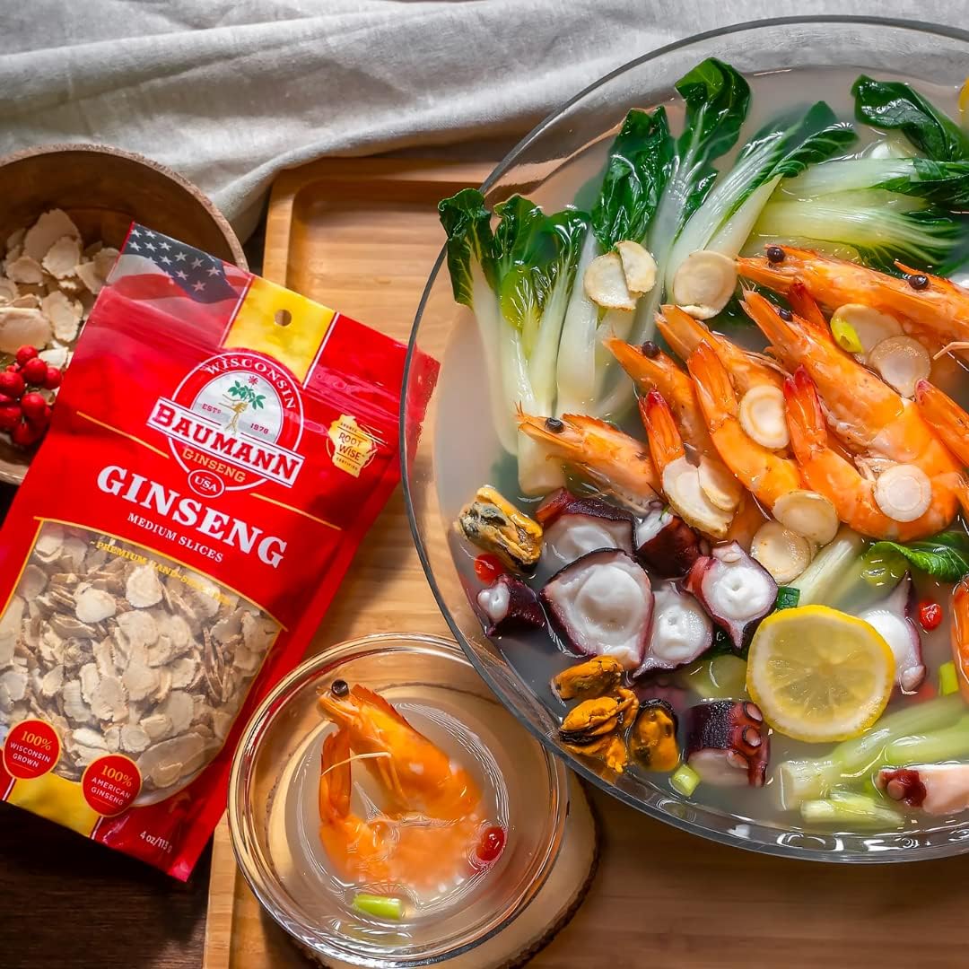 Baumann Wisconsin Ginseng - Medium Slices 4 oz - 100% Natural Panax Ginseng Herb from USA for Focus & Energy