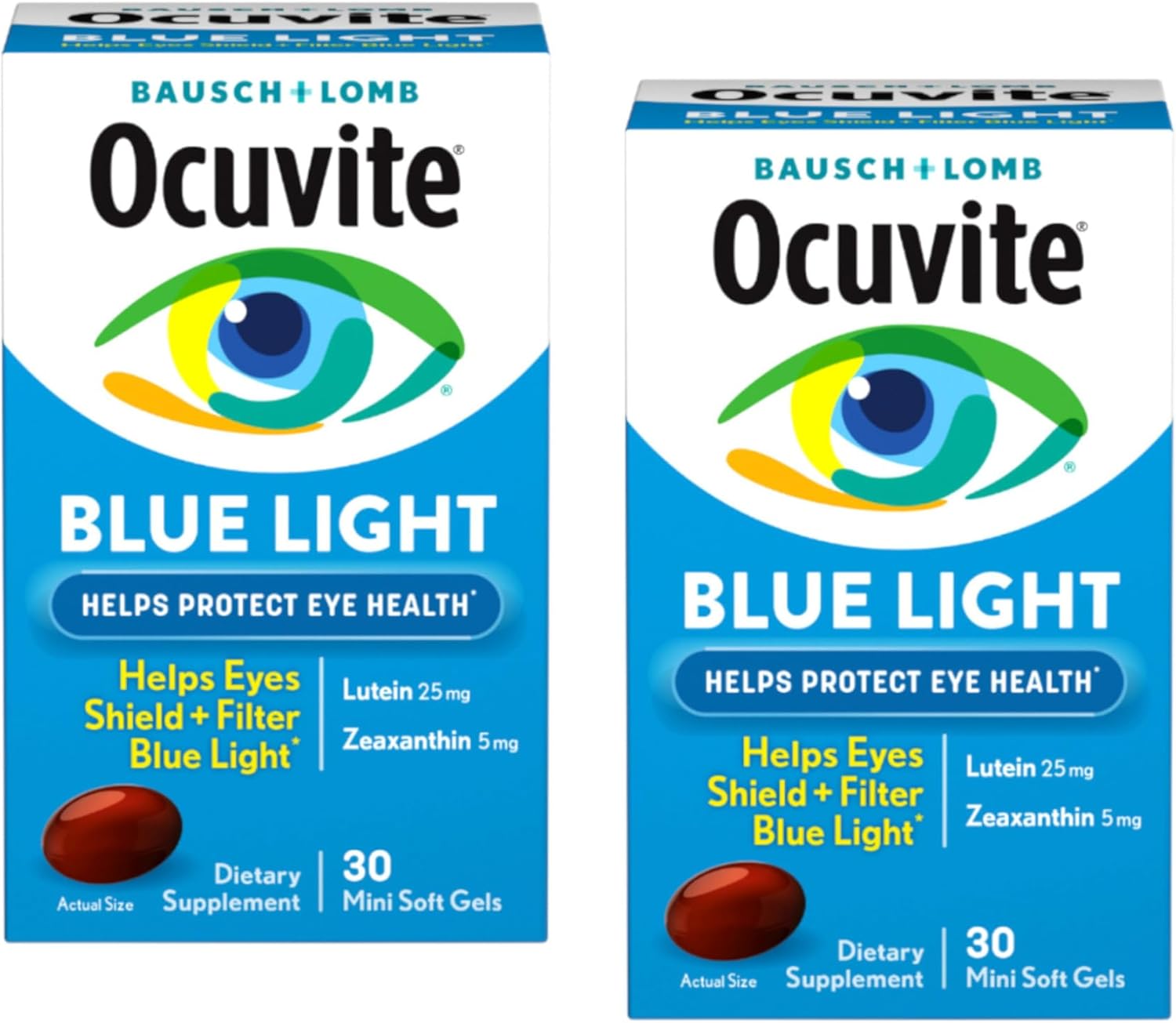 Bausch + Lomb Ocuvite Blue Light Lutein 25mg Softgel Supplement Bundle - 60 Softgels Total