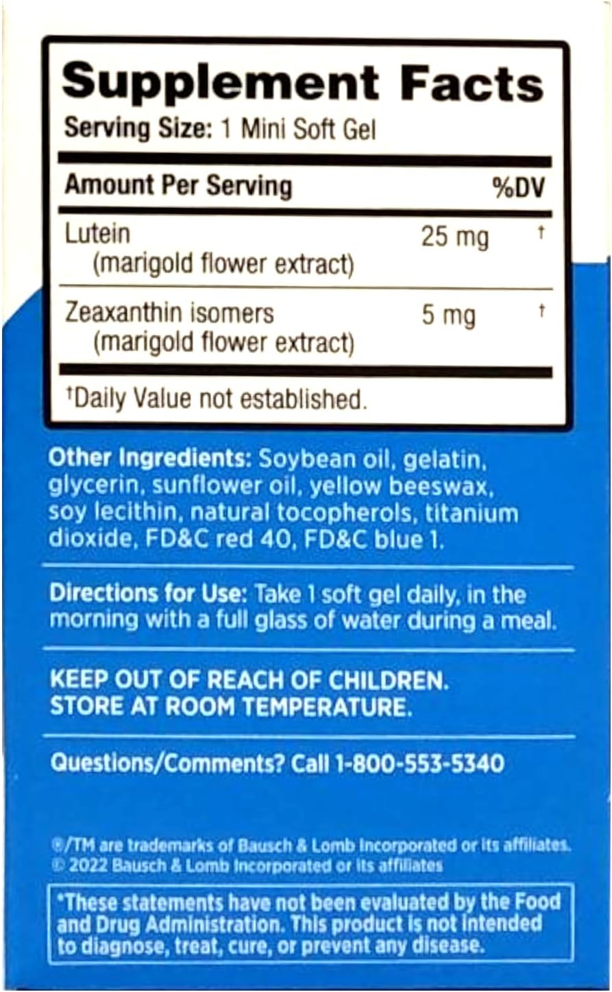 Bausch + Lomb Ocuvite Blue Light Lutein 25mg Softgel Supplement Bundle - 60 Softgels Total