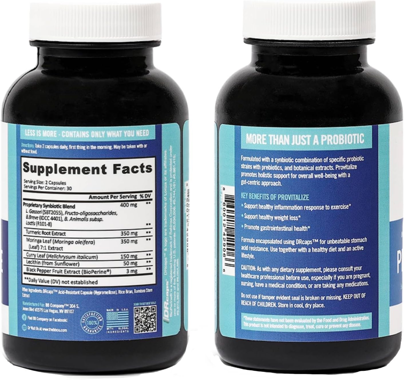 BB Company Provitalize Women's Probiotic for Menopause, Joint Support, Digestive Health, and Sexy Midsection Curves with Turmeric Curcumin Moringa - 3 Pack