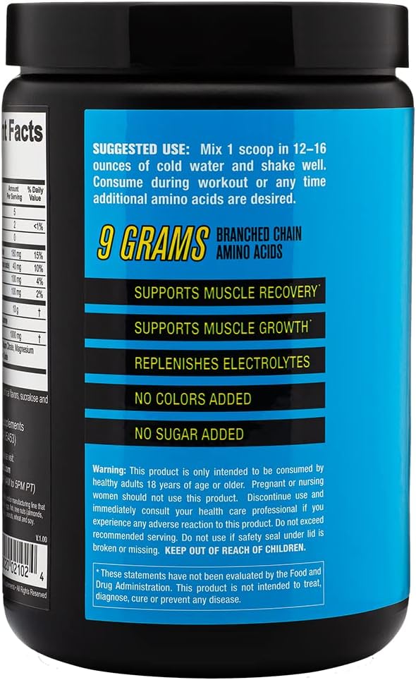 BCAA Lemonade Supplements - 30 Servings, 14.4 Oz - 9G BCAAs - Muscle Growth, Recovery, & Endurance - Electrolyte Replenishment - No Added Sugars/Colors