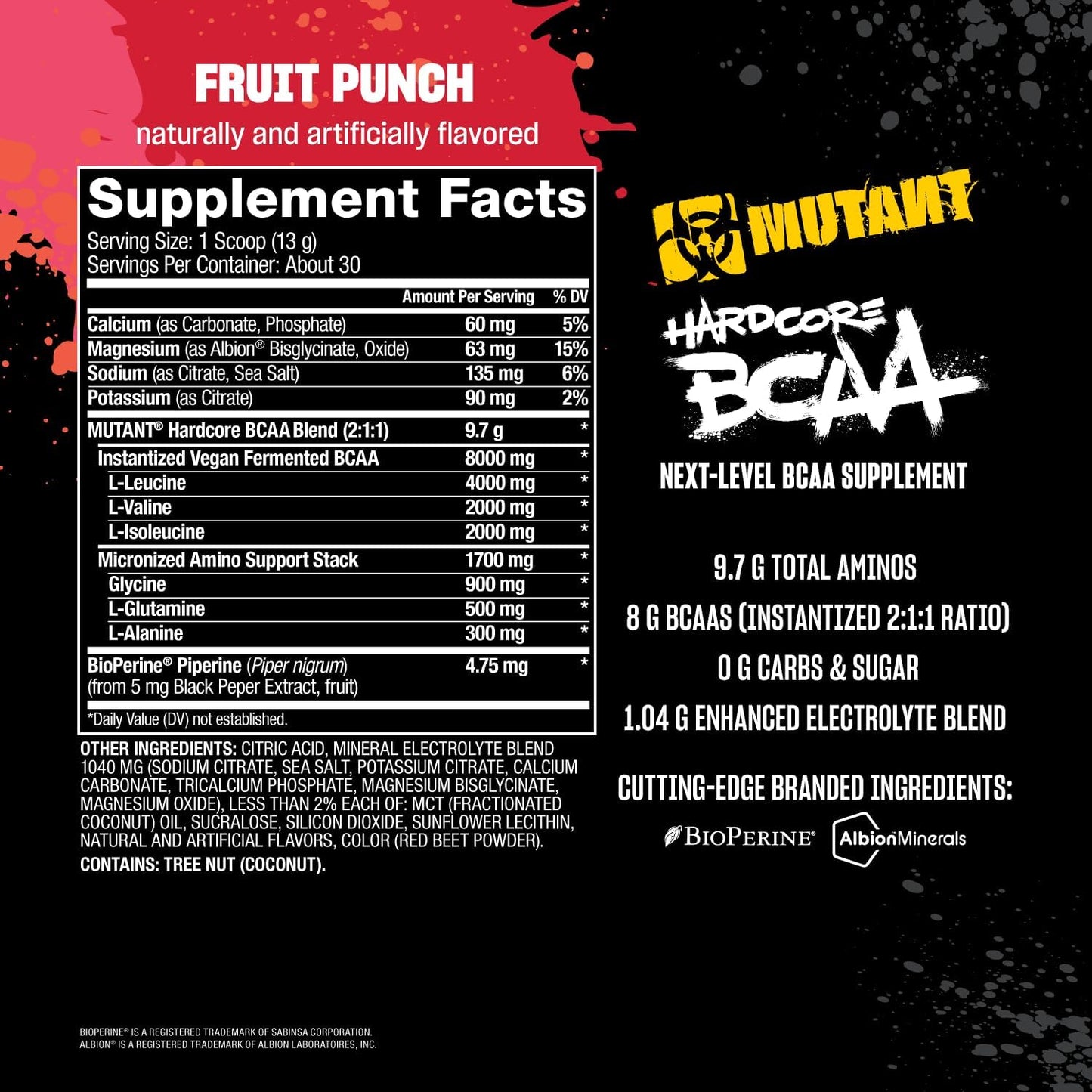 BCAA Next Level: Mutant Hardcore BCAA Supplement for Pre, Intra, or Post Workout - Fruit Punch Flavor - 30 Servings for Hydration and Recovery