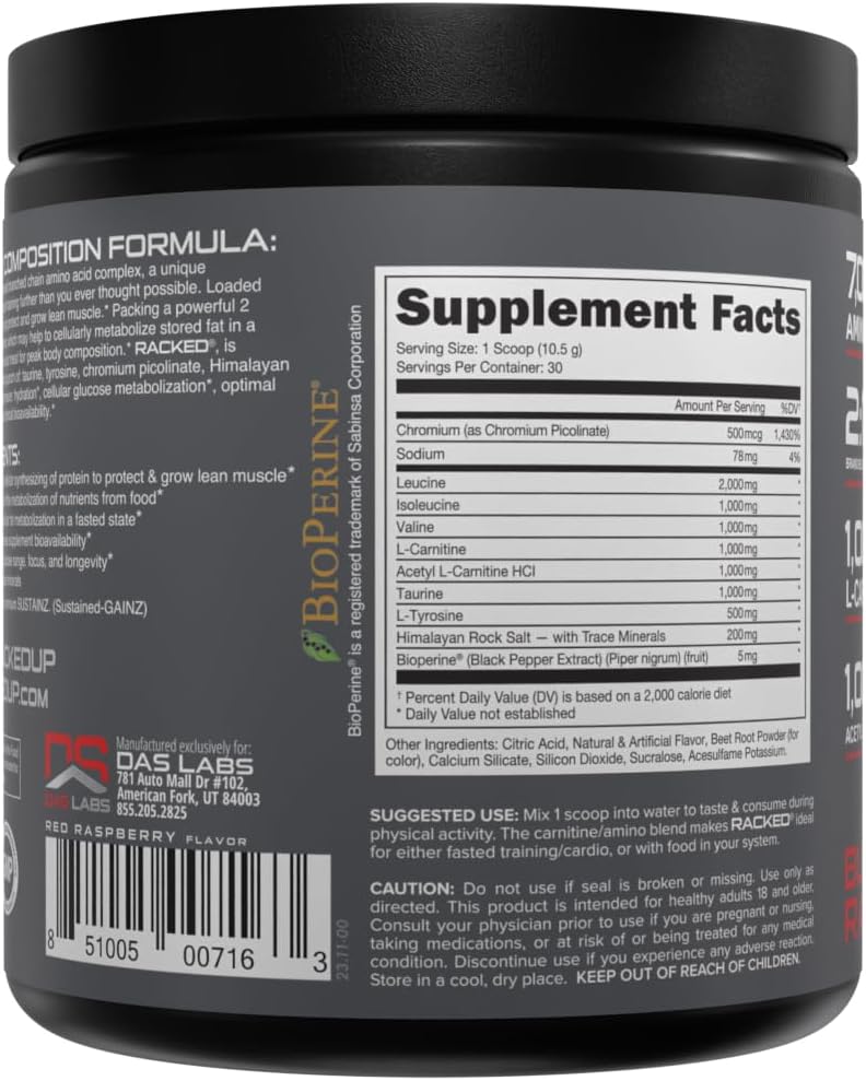 BCAA RACKED™ Blood Raz - BCAAs with L-Carnitine for Post-Workout Recovery and Lean Muscle - 30 Servings