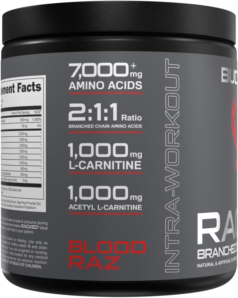 BCAA RACKED™ Blood Raz - BCAAs with L-Carnitine for Post-Workout Recovery and Lean Muscle - 30 Servings
