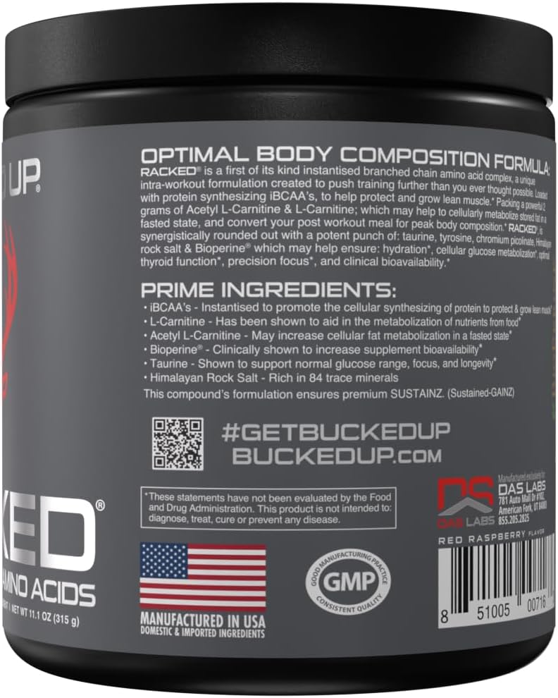 BCAA RACKED™ Blood Raz - BCAAs with L-Carnitine for Post-Workout Recovery and Lean Muscle - 30 Servings
