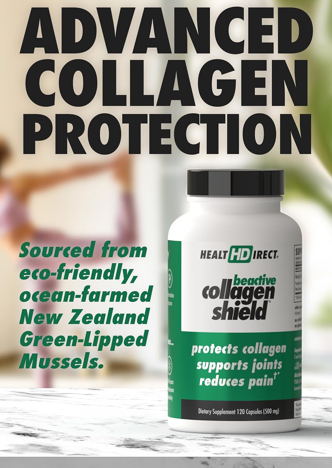 BeActive Collagen Shield Capsules - 60 Count - Green-Lipped Mussel Supplement for Skin, Joint, and Muscle Health - Collagen Support