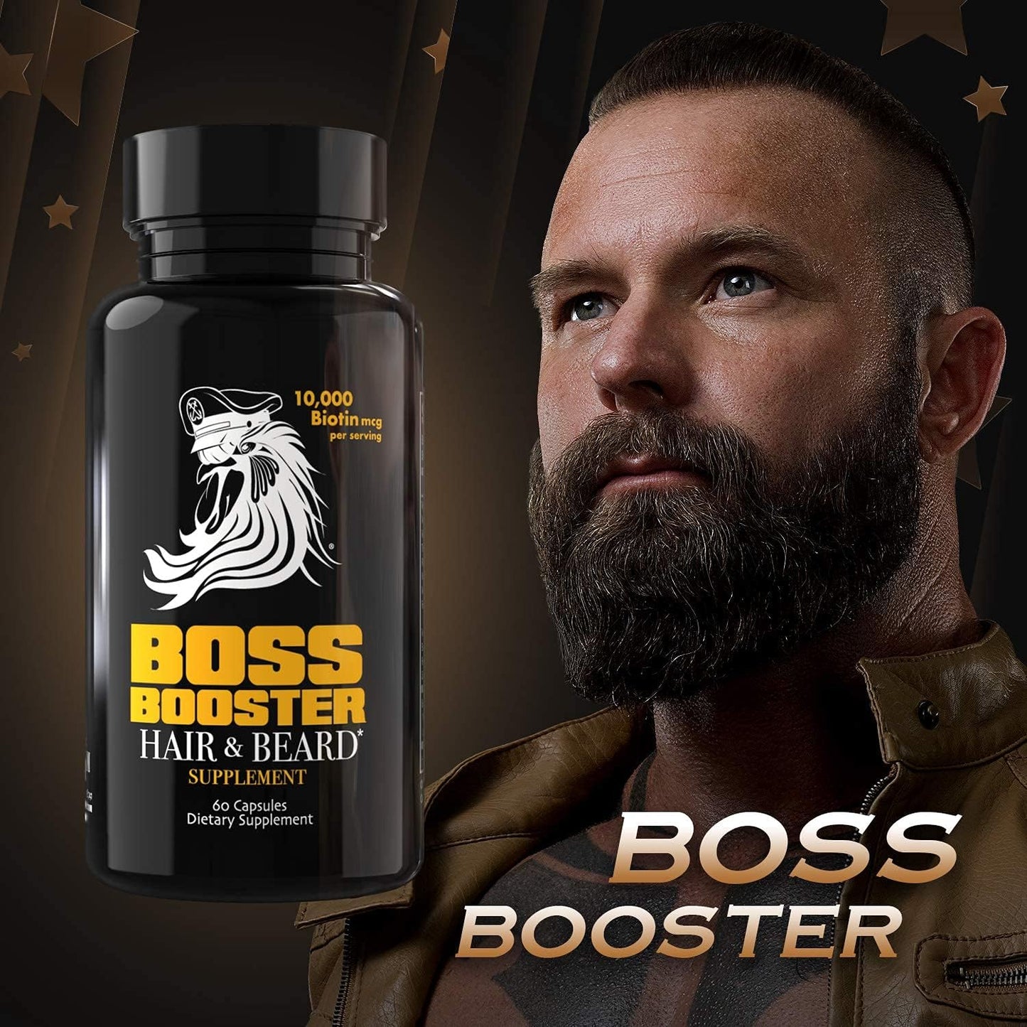 Beard Growth Supplement for Men - Bossman Boss Booster with 10,000 MCG Biotin and MSM - Hair Growth Vitamins and Beard Care