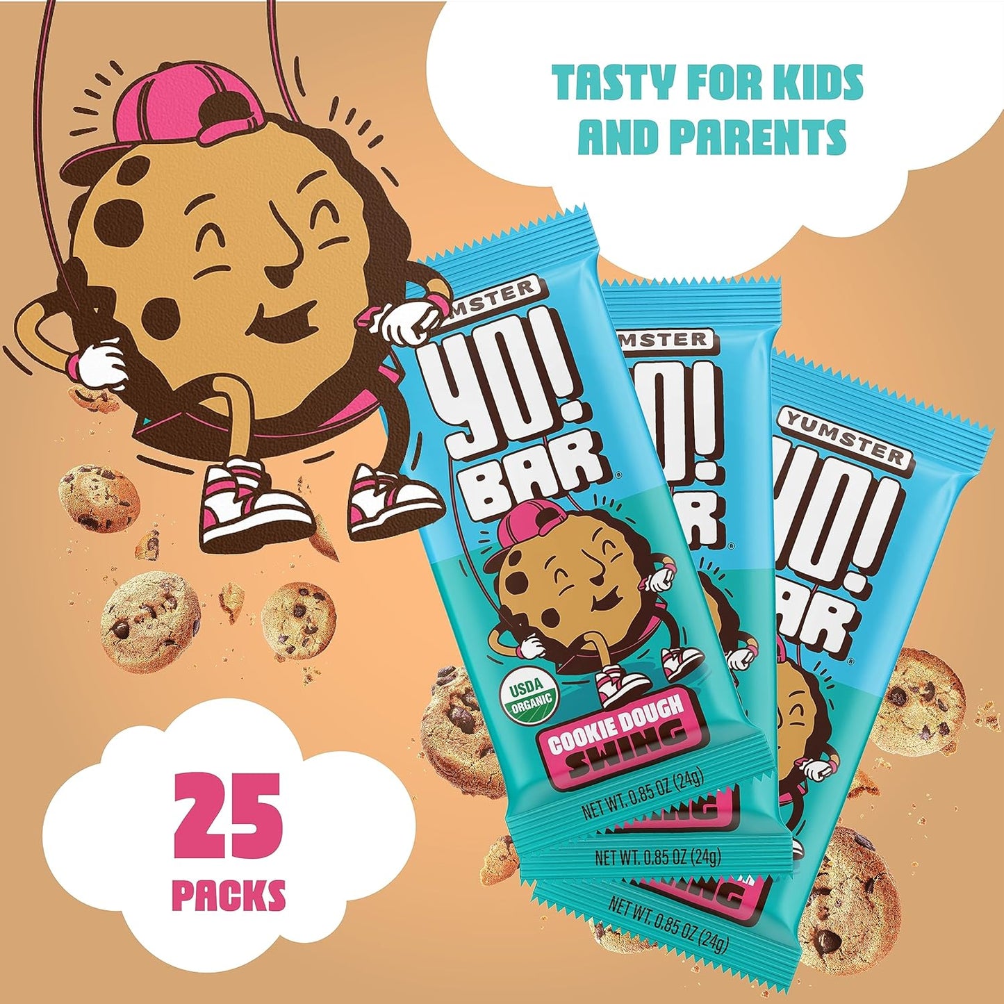 Bearded Brothers Vegan Organic Kids Bar, Cookie Dough (25 Bars) - Gluten Free, Paleo, Whole 30, Soy Free, Non-GMO, Low Glycemic