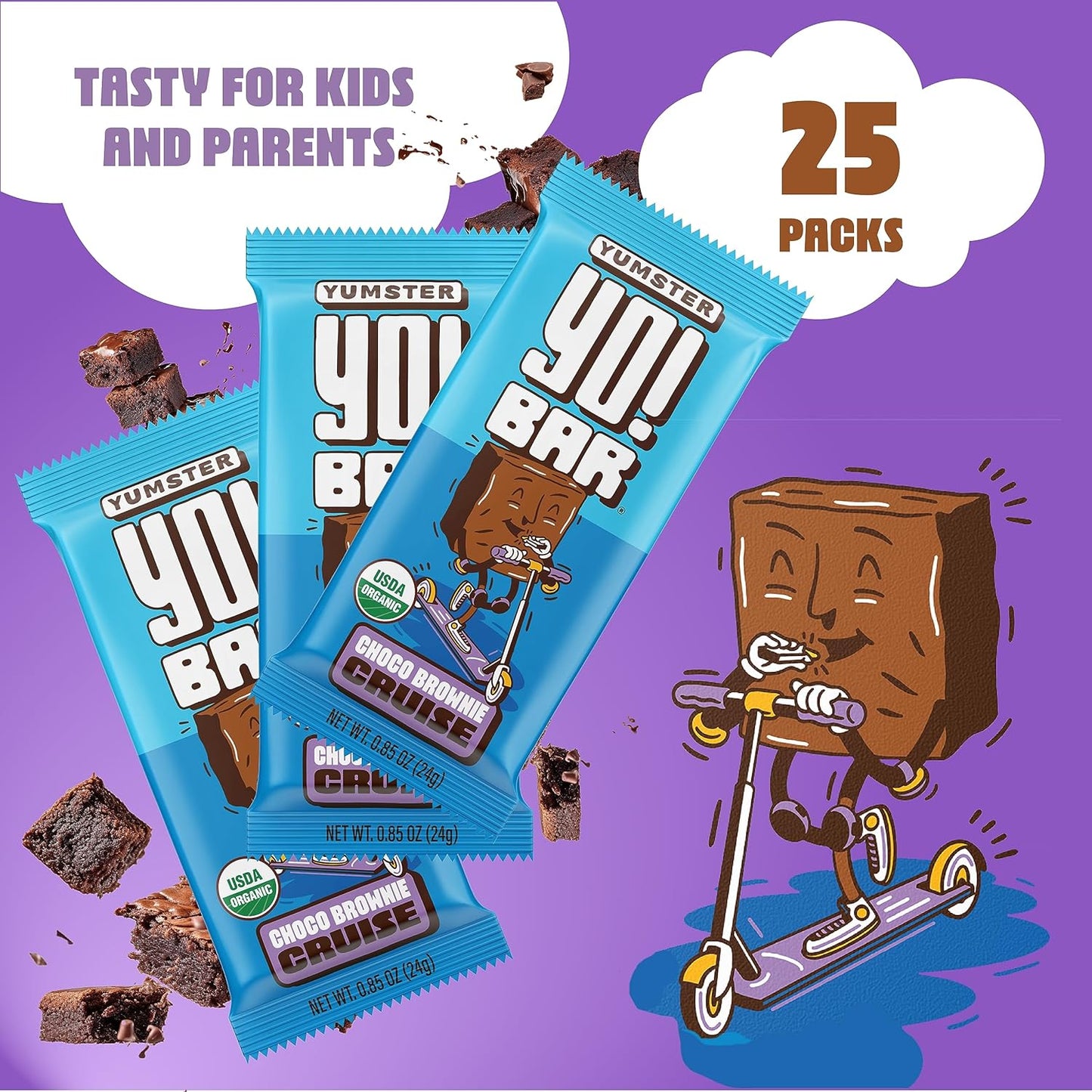 Bearded Brothers Yo! Bar for Kids - Chocolate (25 Bars) | Vegan, Organic, Gluten Free, Paleo, Whole 30, Non-GMO, Low Glycemic, No Sugar Added