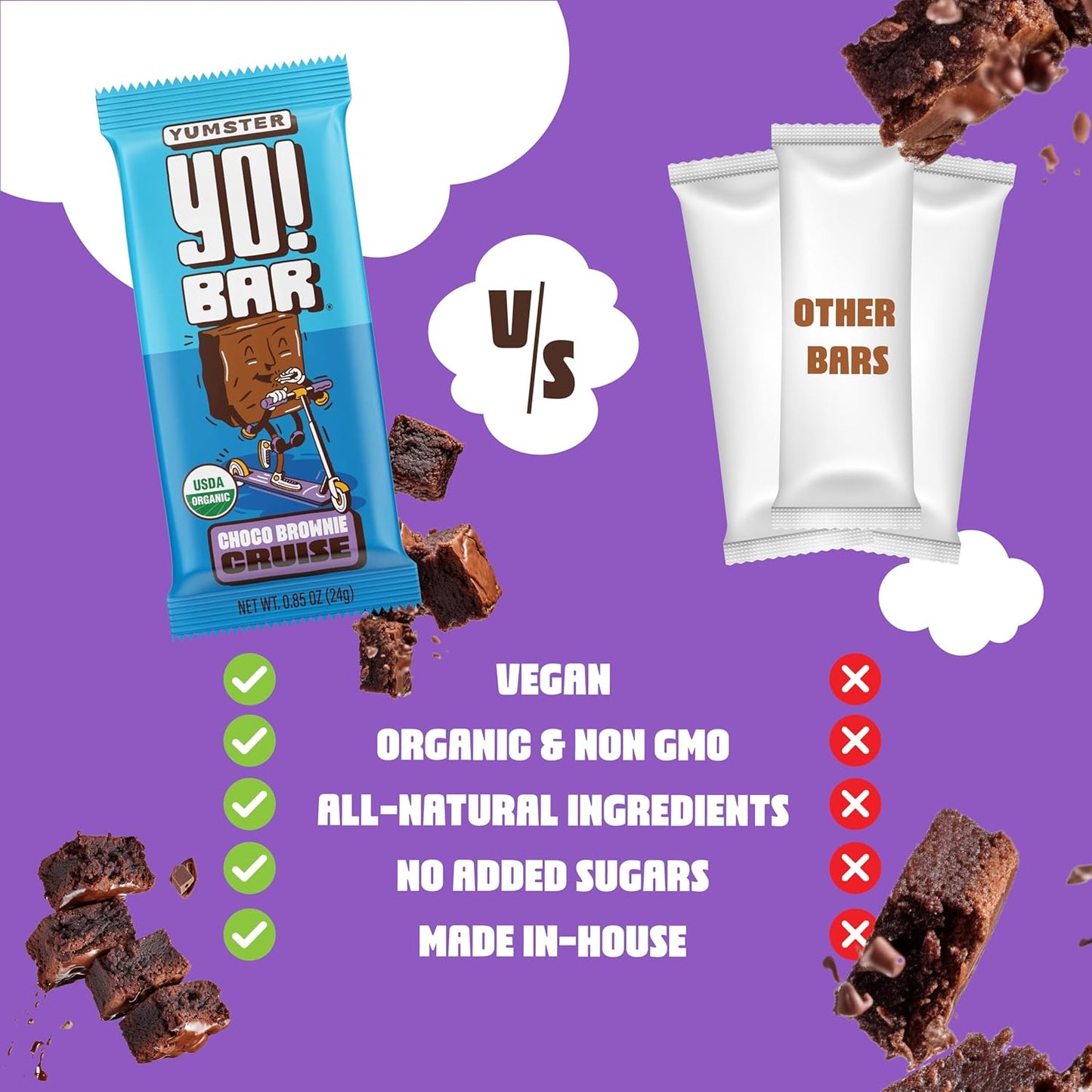 Bearded Brothers Yo! Bar for Kids - Chocolate (25 Bars) | Vegan, Organic, Gluten Free, Paleo, Whole 30, Non-GMO, Low Glycemic, No Sugar Added