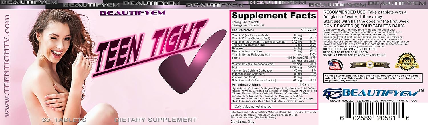 BEAUTIFYEM TEEN TIGHT V Female Vaginal Tightening Pills - Restore Sensitivity & Lubrication with 60 Tablets