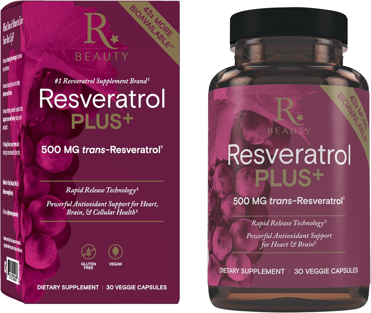 Beauty Resveratrol Plus+ 500mg Capsules with Quercetin for Immune & Brain Health