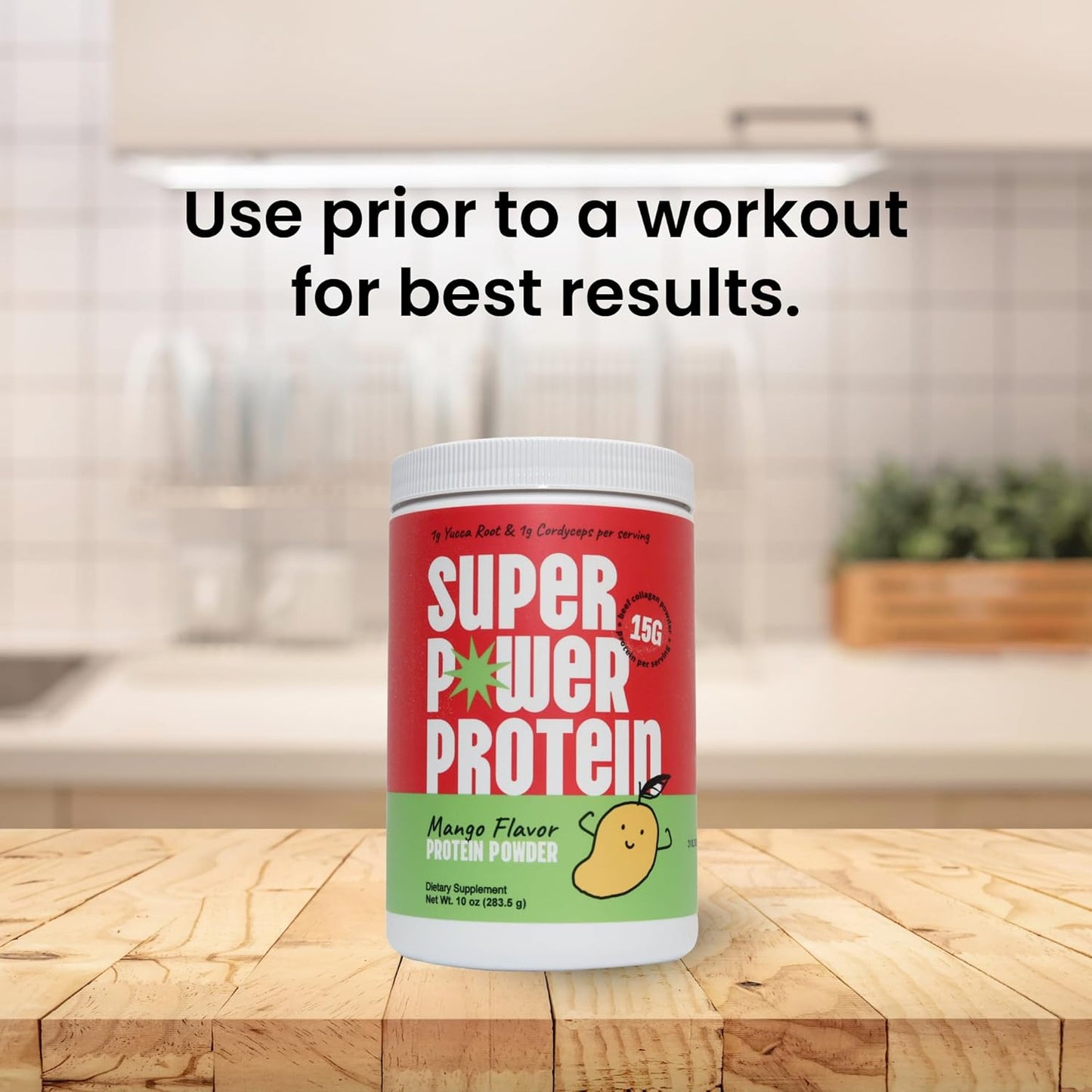 Beef Collagen Peptides Powder with Cordyceps and Yucca Root for Healthy Hair, Skin, Bones, and Joints - Mango Flavor