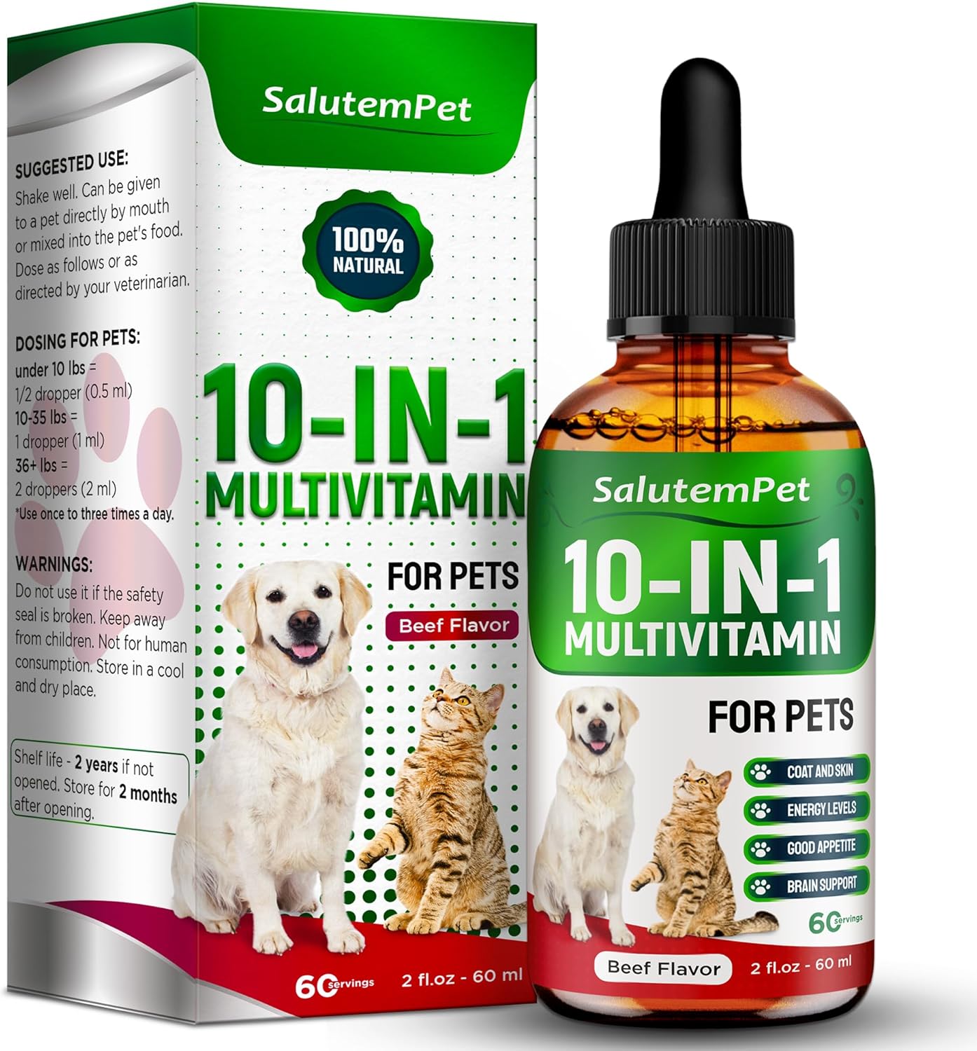 Beef Flavored Liquid Multivitamin for Dogs and Cats - Pet Vitamins and Supplements - 2 fl.oz Bottle