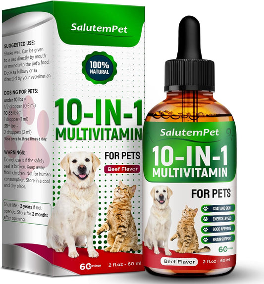Beef Flavored Liquid Multivitamin for Dogs and Cats - Pet Vitamins and Supplements - 2 fl.oz Bottle