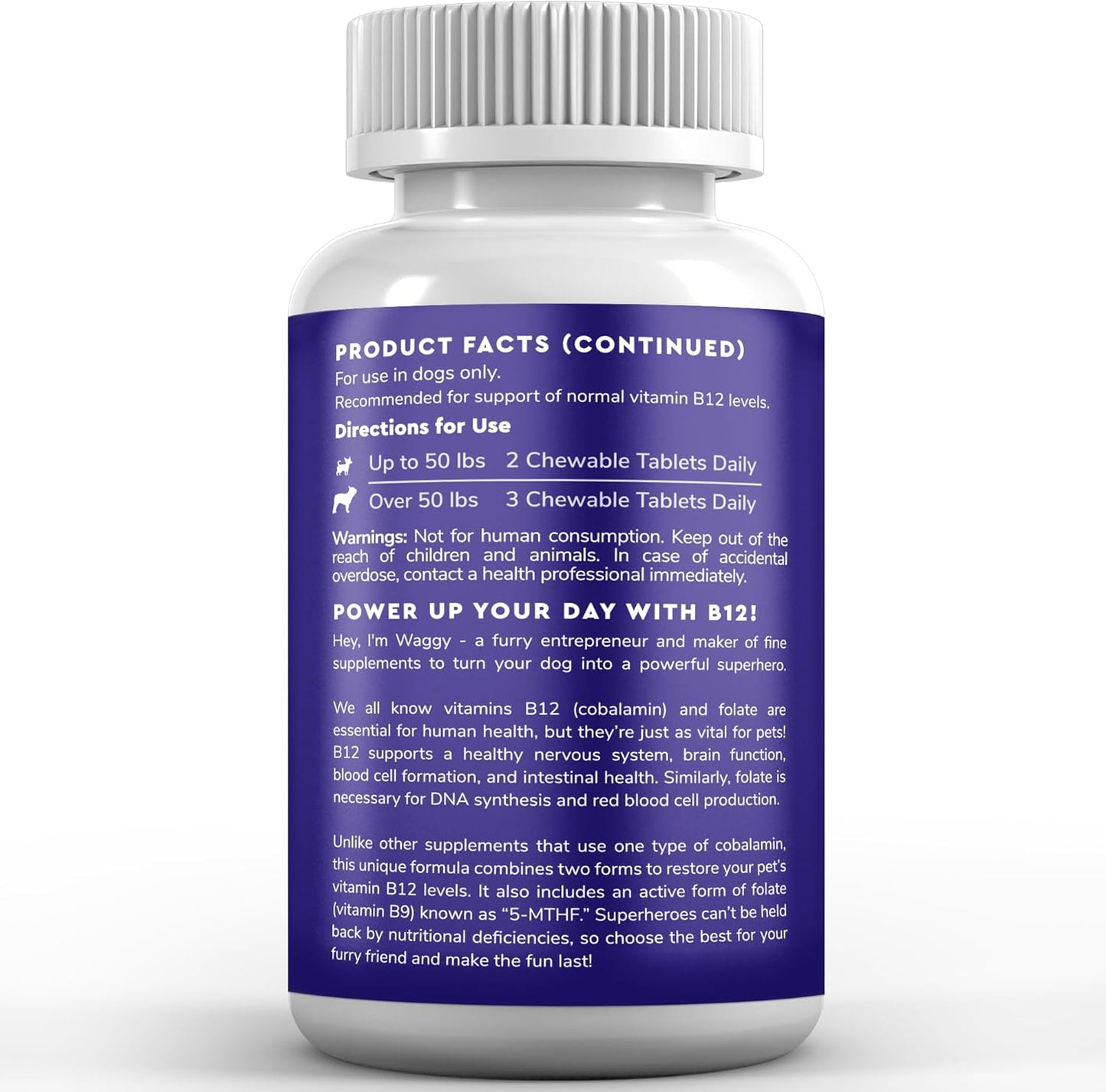 Beef Flavored Wonder Paws B12 Chewables for Dogs - Superior Methylcobalamin & Folate Supplement for Dogs of All Sizes & Breeds - 90 Count