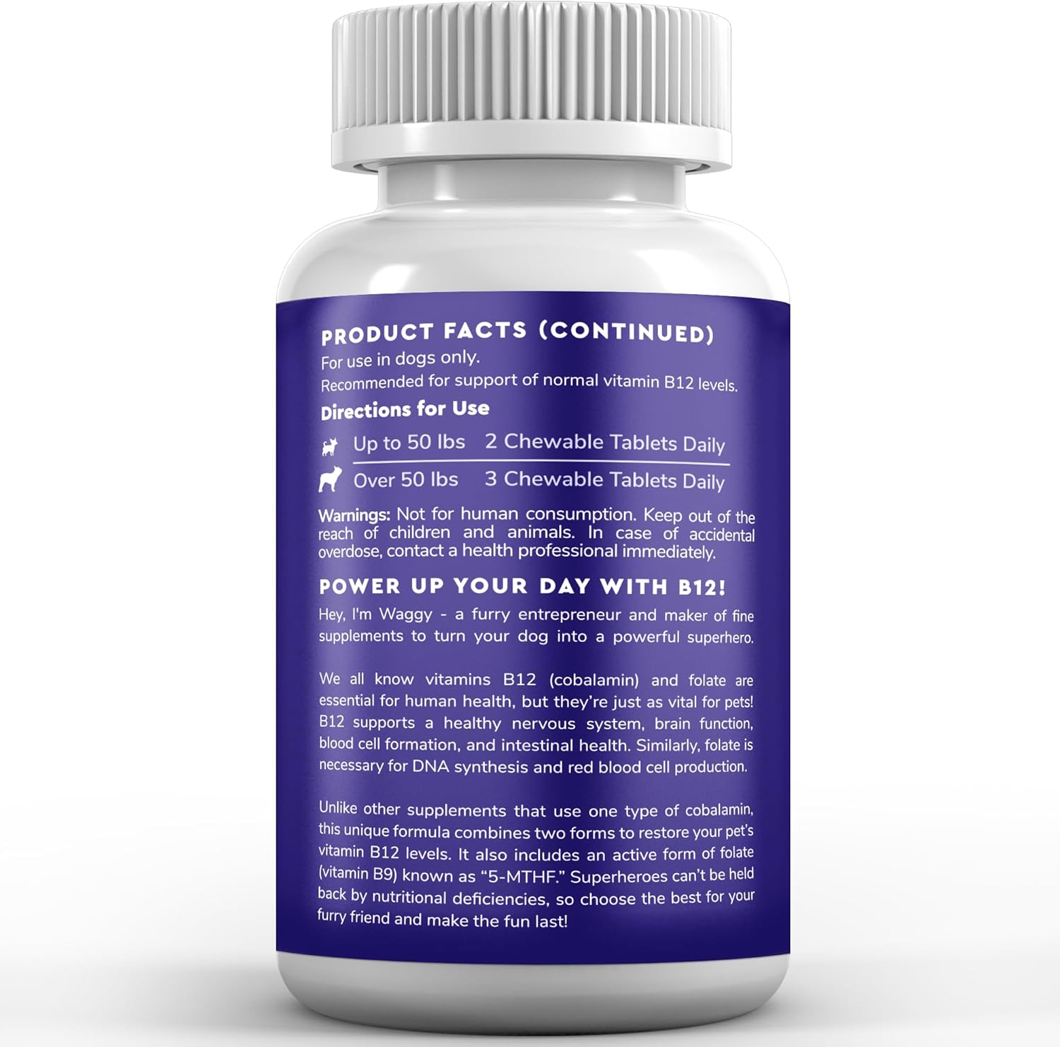 Beef Flavored Wonder Paws B12 Chewables for Dogs - Superior Methylcobalamin & Folate Supplement for Dogs of All Sizes & Breeds - 90 Count