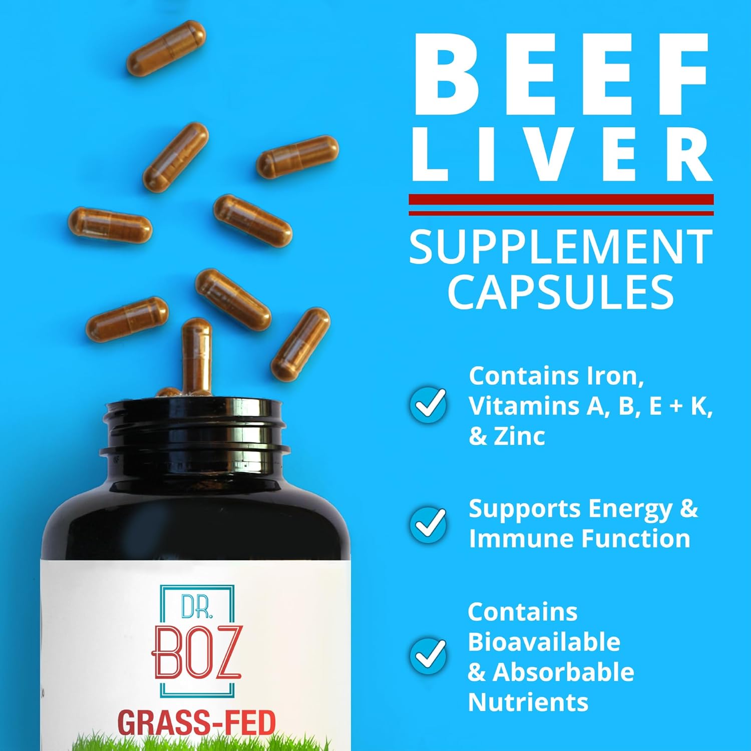 Beef Liver Capsules - 4500mg Cow Liver Supplement - Energy, Immunity & Health Support - Vitamin A, B12, Zinc & Iron - Grass Fed & Pasture Raised - Made in USA - 30 Servings