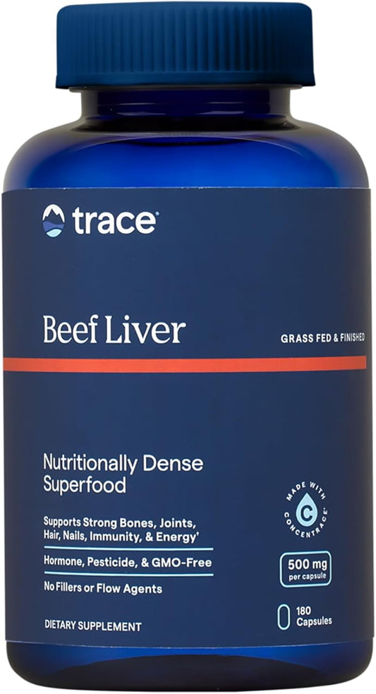 Beef Liver Trace Minerals Supplement for Bone Health, Energy & Immunity - 500mg Capsules - 180 Count - Supports Healthy Skin & Organs