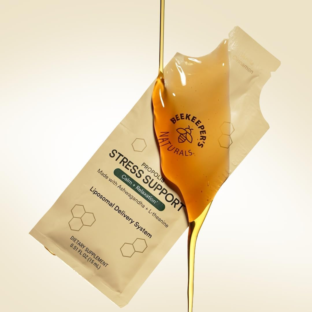 Beekeeper's Naturals Ashwagandha Liposomal Stress Support Capsules with Propolis, L-Theanine - 600mg Formula for Relaxation - 30 Count