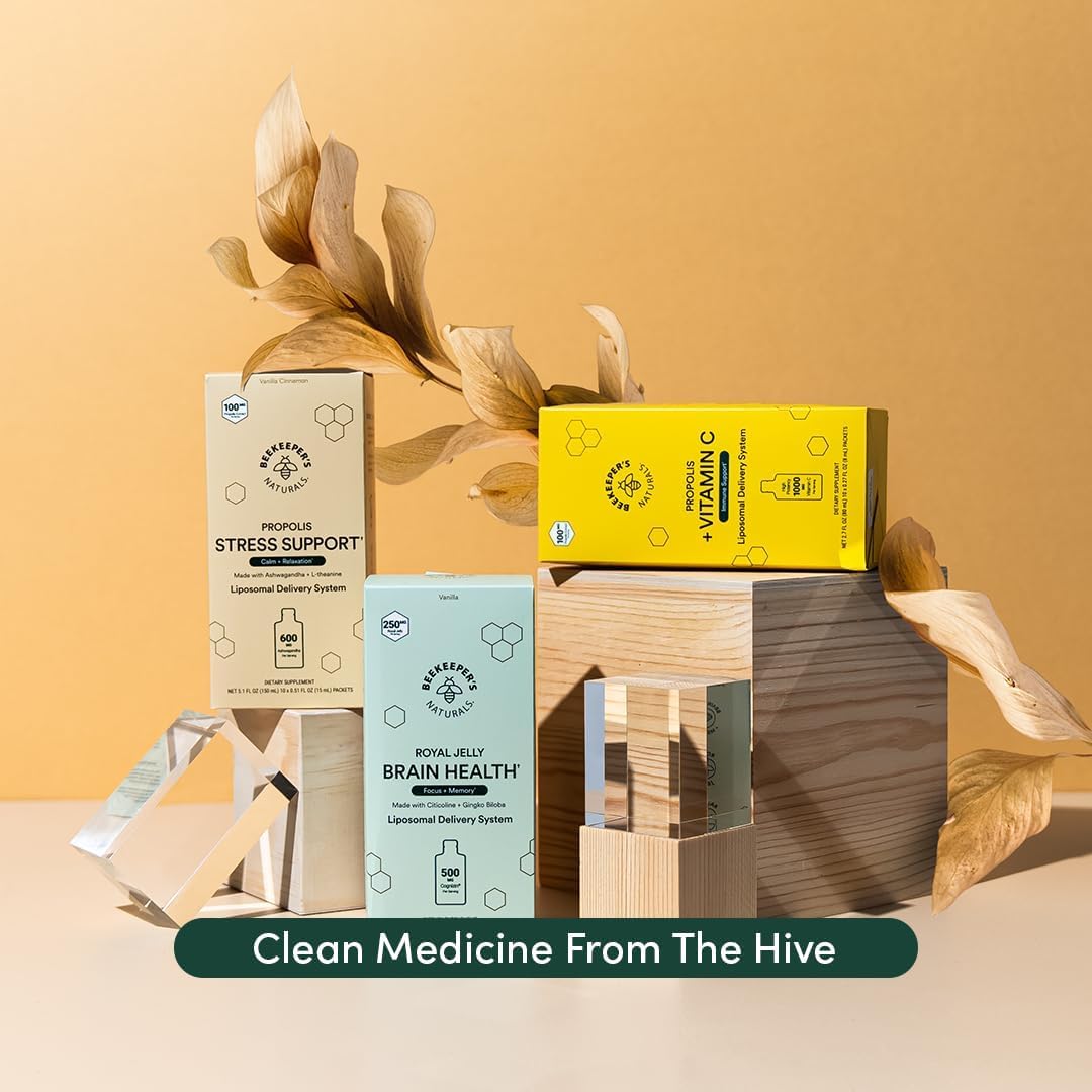 Beekeeper's Naturals Ashwagandha Liposomal Stress Support Capsules with Propolis, L-Theanine - 600mg Formula for Relaxation - 30 Count