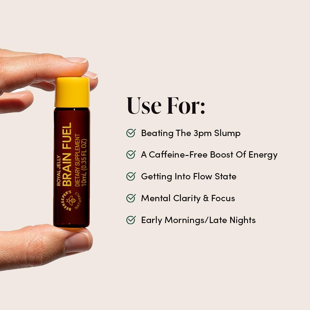 Beekeeper's Naturals B.LXR Brain Fuel Liquid Formula - Memory, Focus, Clarity Support with Royal Jelly, Ginkgo Biloba, Bacopa Monnieri - Keto Friendly, Gluten & Caffeine-Free - 6 ct (2 Pack)