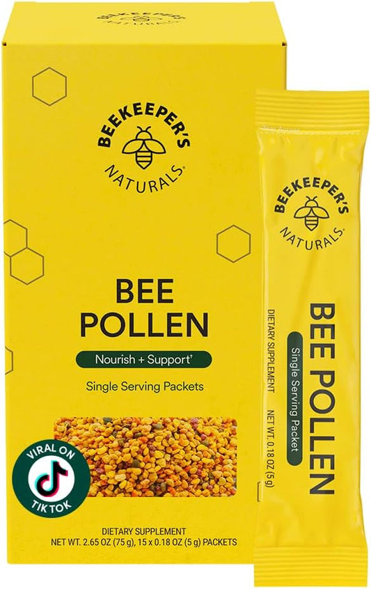 Beekeeper's Naturals Raw Bee Pollen Stick Packs - Rich in Vitamin B, Minerals, Amino Acids, and Protein - Paleo, Keto, and Gluten Free (15ct)