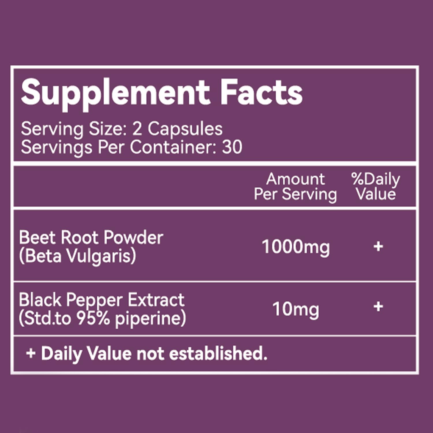 Beet Root Capsules 1000mg with Black Pepper Extract - Supports Nitric Oxide & Blood Pressure - 60 Count Vegan Capsules - Non-GMO & Gluten Free