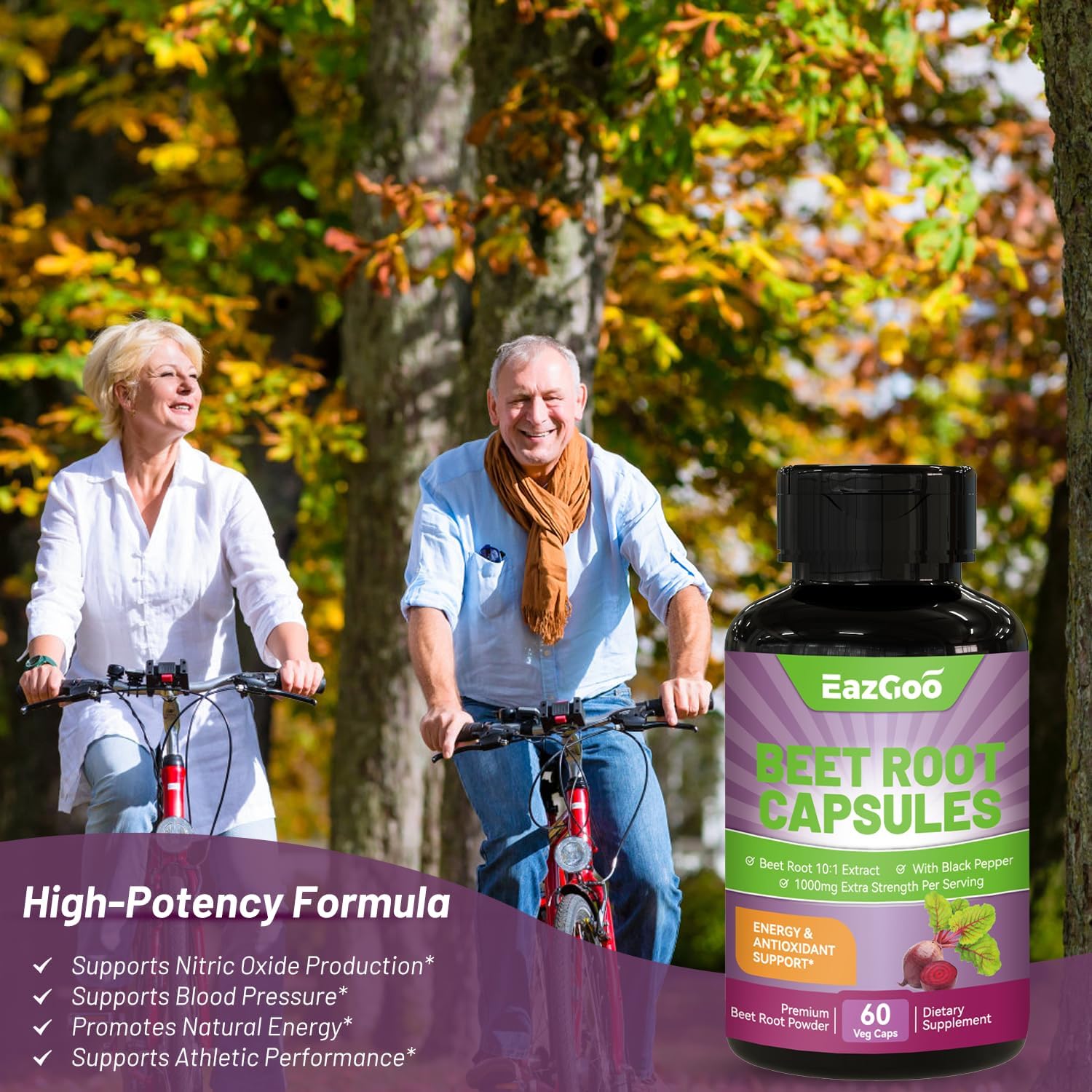 Beet Root Capsules 1000mg with Black Pepper Extract - Supports Nitric Oxide & Blood Pressure - 60 Count Vegan Capsules - Non-GMO & Gluten Free