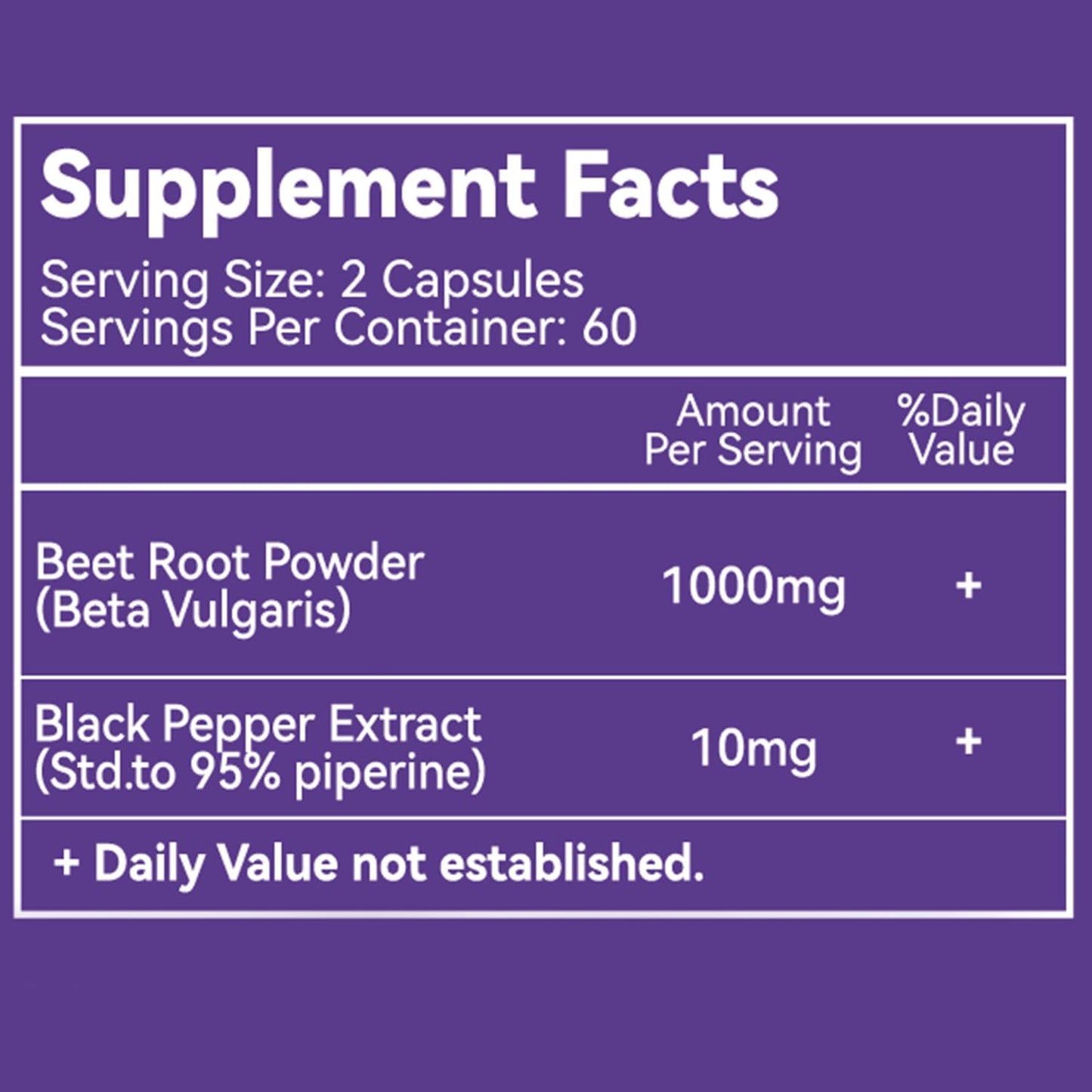 Beet Root Capsules 1000mg with Black Pepper Extract, Supports Nitric Oxide & Blood Pressure - 120 Count Non-GMO Vegan Formula