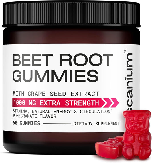 Beet Root & Grape Seed Gummies 1000mg - Supports Circulation, Energy, and Stamina - 60 Chews