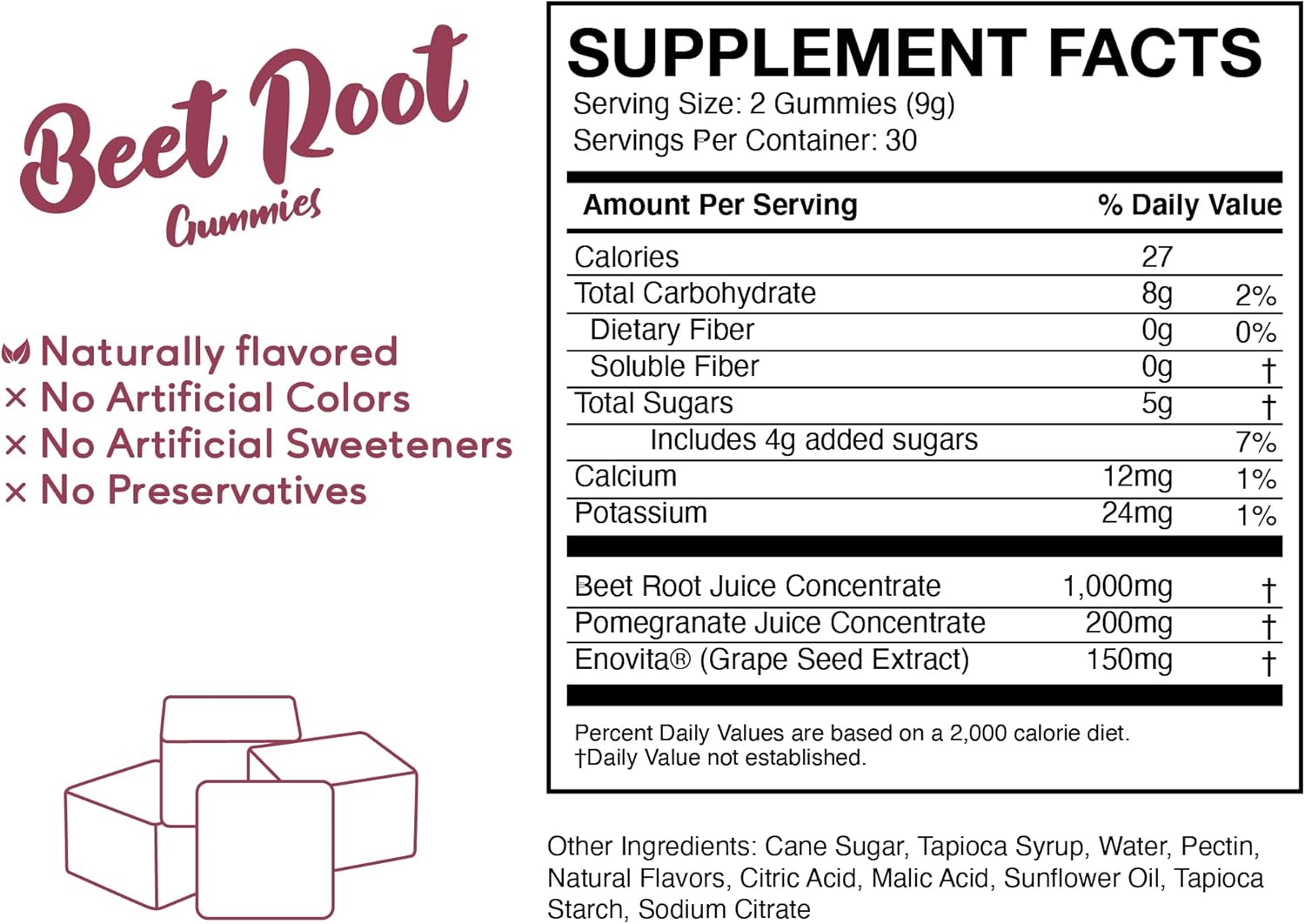 Beet Root Gummies with Cherry & Grape Seed Extract - Natural Color & Flavor - 120ct Beetroot Chews for Workout & Wellness