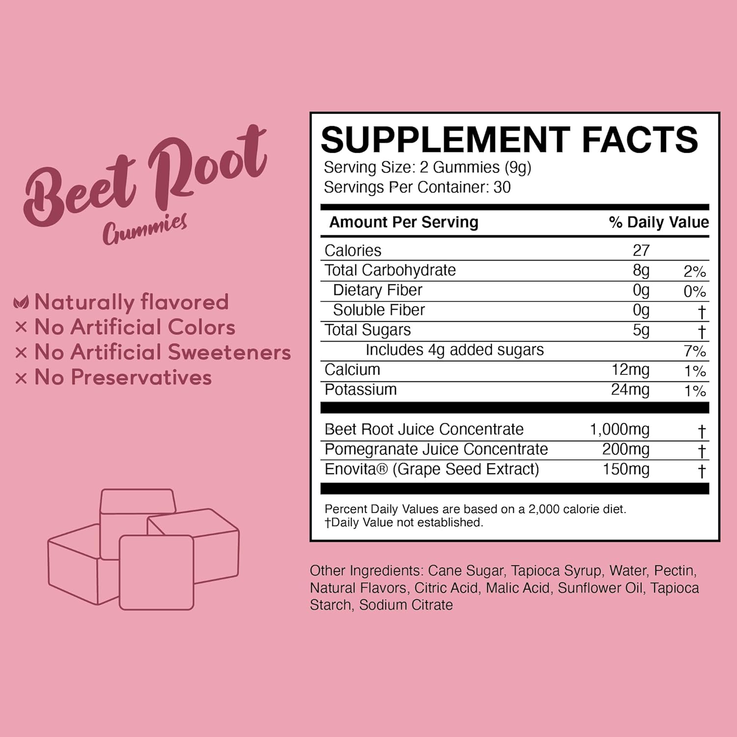 Beet Root Gummies with Cherry & Grape Seed Extract - Natural Color & Flavor - 120ct Beetroot Chews for Workout & Wellness